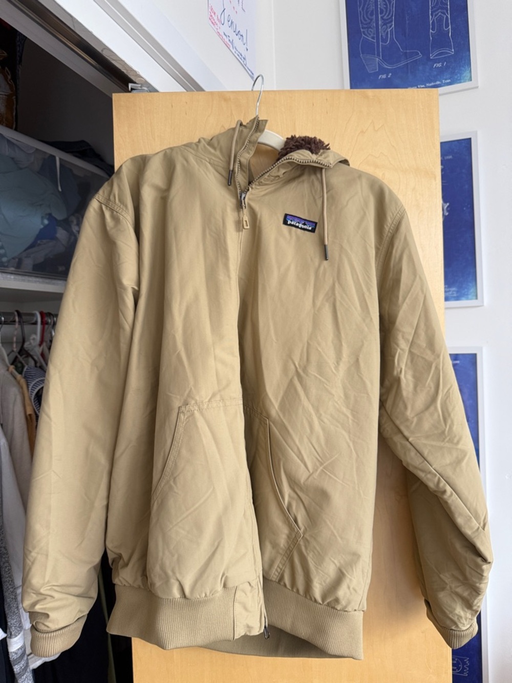 Patagonia Men’s Tan Bomber Jacket with Hood